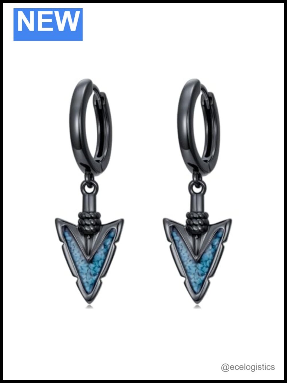 925 Sterling Silver Arrowhead Drop Earrings with Turquoise Inlay Huggie Hoop